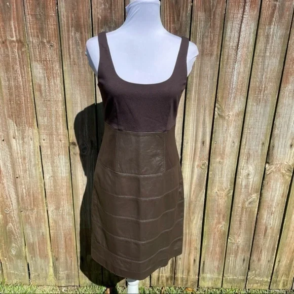 TERI JON SPORTSWEAR Brown Mixed Media Sleeveless Dress 6 - Picture 10 of 15